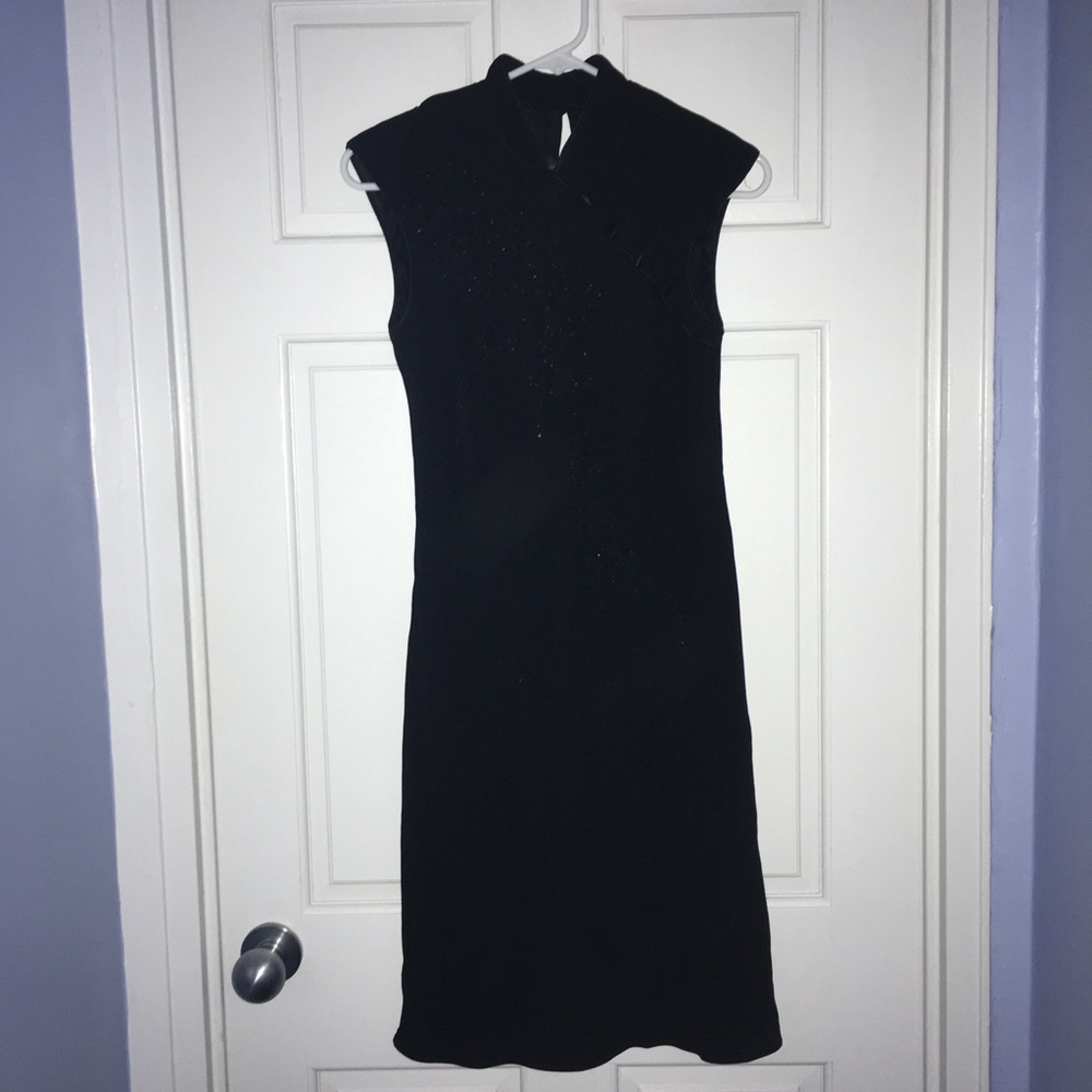 S.L. fashions black Asian-style dress, 8 petite